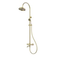 Brushed Brass Thermostatic Traditional Mixer Shower Set with Bath Filler Spout - Lyla Brushed Brass Thermostatic Traditional Mixer Shower Set with Bath Filler Spout - Lyla