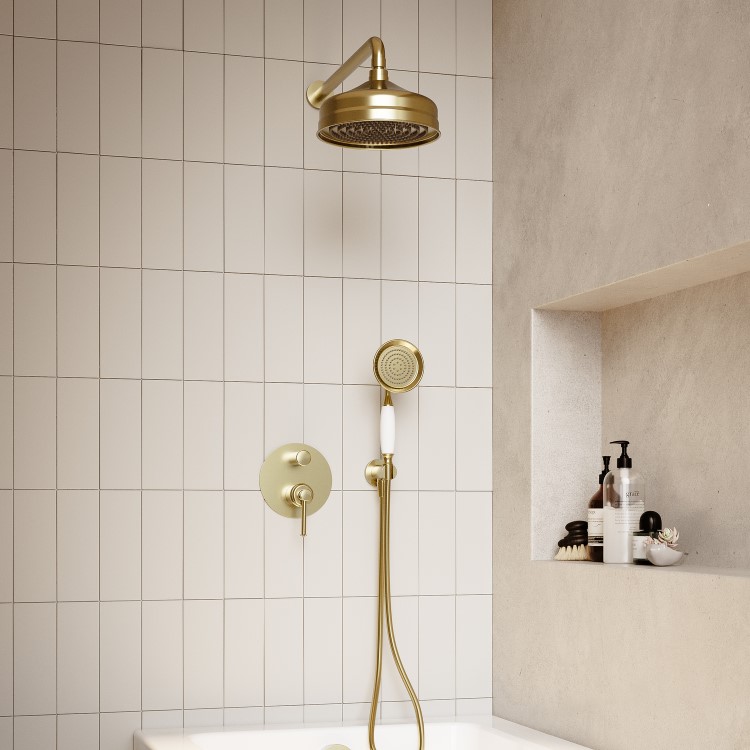GRADE A1 - Brushed Brass Traditional Shower Handset and Hose - Lyla 