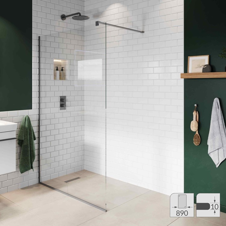 900mm Gunmetal Grey Shower Screen for Wet Room & Walk In Shower - Live Your Colour