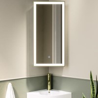 GRADE A1 - Single Door Corner Brass Mirrored Bathroom Cabinets with Lights 300 x 600mm - Lykos