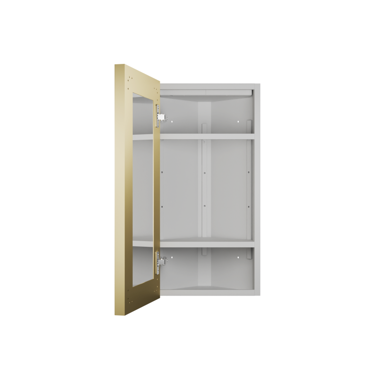 GRADE A1 - Single Door Corner Brass Mirrored Bathroom Cabinets with Lights 300 x 600mm - Lykos