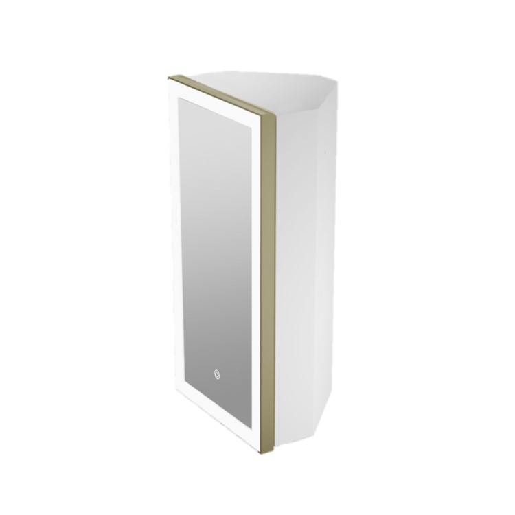 GRADE A1 - Single Door Corner Brass Mirrored Bathroom Cabinets with Lights 300 x 600mm - Lykos