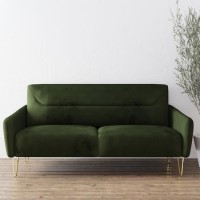 Green Velvet 2 Seater Sofa with Gold Hairpin Legs - Lyle