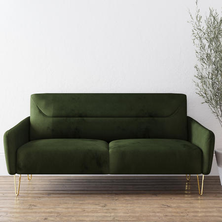 Green Velvet 2 Seater Sofa with Gold Hairpin Legs - Lyle