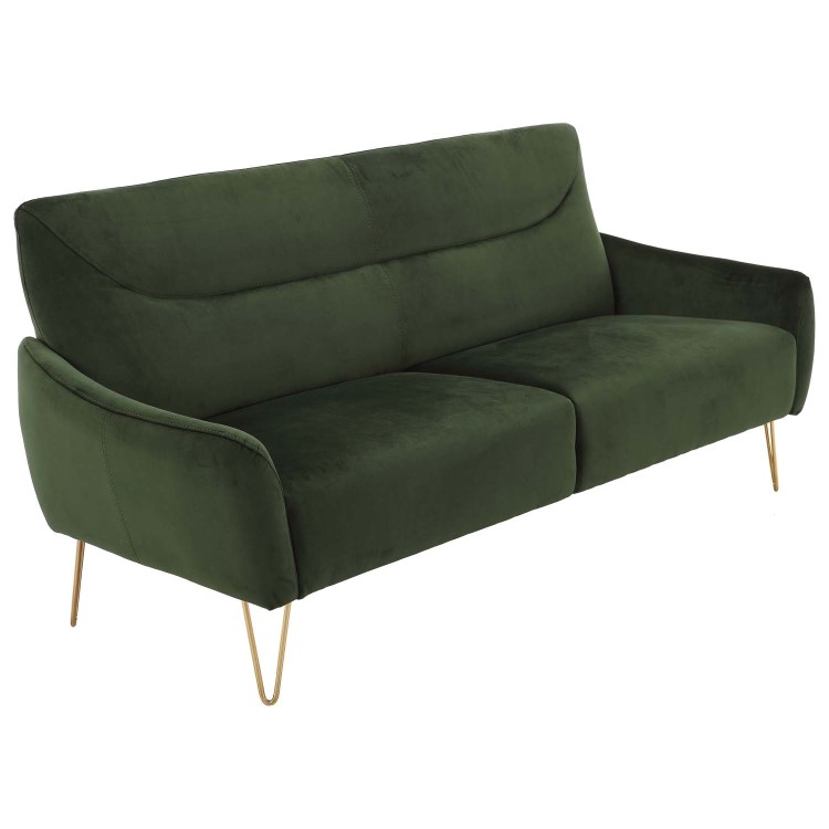 Green Velvet 2 Seater Sofa with Gold Hairpin Legs - Lyle