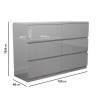 Wide Grey High Gloss Chest of 6 Drawers - Lyra