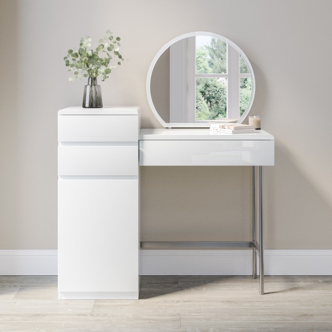 White Gloss Dressing Table with Mirror and Storage Drawer - Lyra