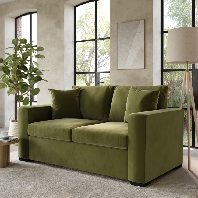Olive Green Velvet Pull Out Sofa Bed - Seats 2 - Layton