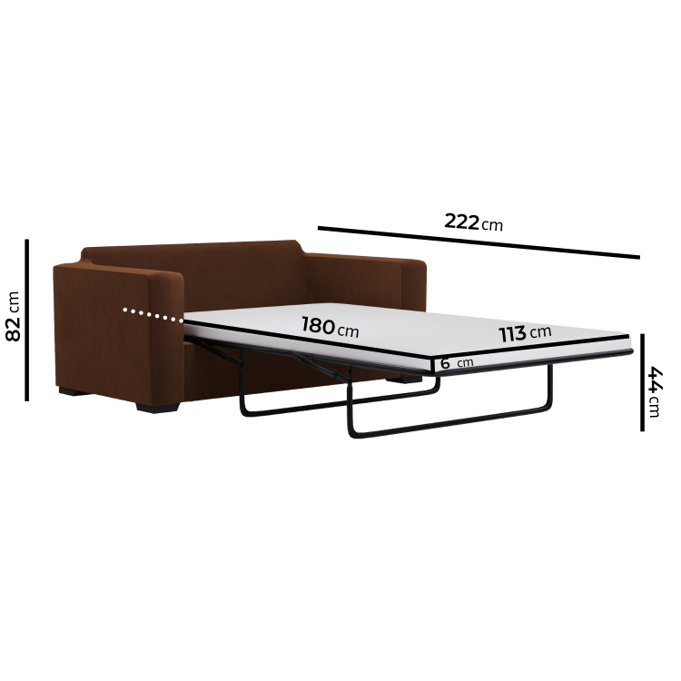 2 Seater Pull-Out Sofa  Bed in Deep Rust Chenille - Layton