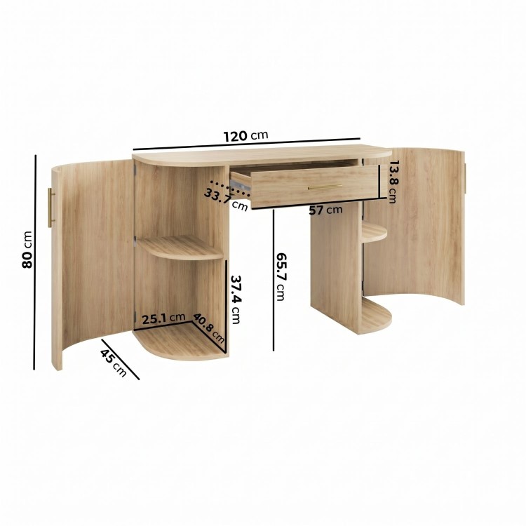 Light Wood Large Dressing Table with Storage Drawer and Shelves - Lily