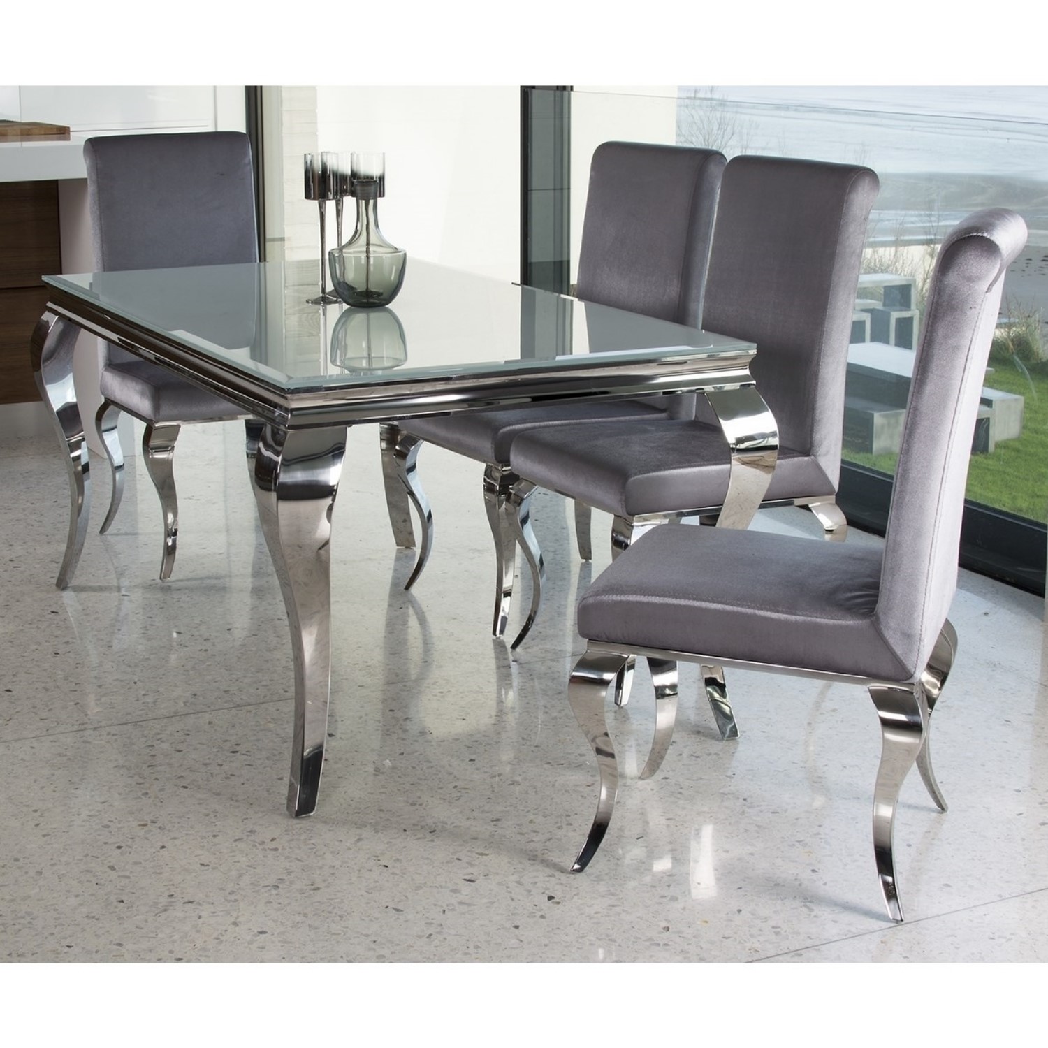 Silver Velvet Dining Chairs, Mirrored Dining Room Chairs