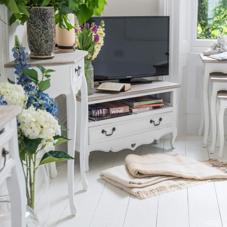 GRADE A1 - Vermont White Shabby Chic Corner TV Unit