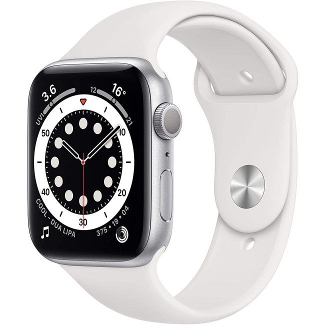Apple Watch Series 6 GPS + Cellular - 40mm Silver Stainless Steel Case with White Sport Band - Regular