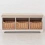 Newport White Hallway Storage Bench with 3 Shoe Storage Wicker Baskets & Cushion