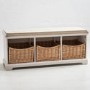 Newport White Hallway Storage Bench with 3 Shoe Storage Wicker Baskets & Cushion