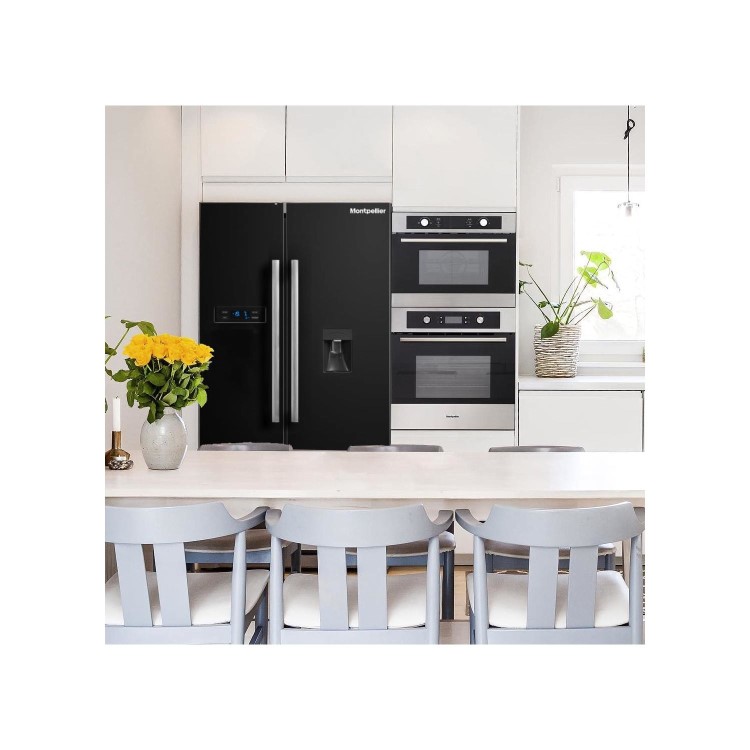 Montpellier CSBYS600DK 510 Litre American Style Fridge Freezer Frost Free Water Dispenser 2 Door 89.5cm Wide - Black