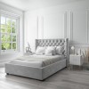 Light Grey Velvet Double Ottoman Bed with Curved Headboard - Milania