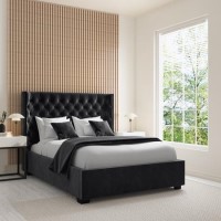 Dark Grey Velvet King Size Ottoman Bed with Curved Headboard - Milania Dark Grey Velvet King Size Ottoman Bed with Curved Headboard - Milania