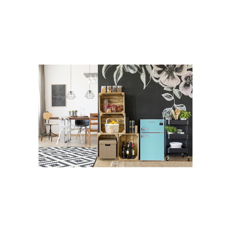 Montpellier MAB2030PB Mini Retro Freestanding Under Counter Fridge Freezer - Pale Blue