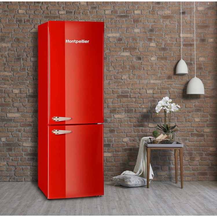 Montpellier MAB385R Retro Frost Free Freestanding Fridge Freezer - Red