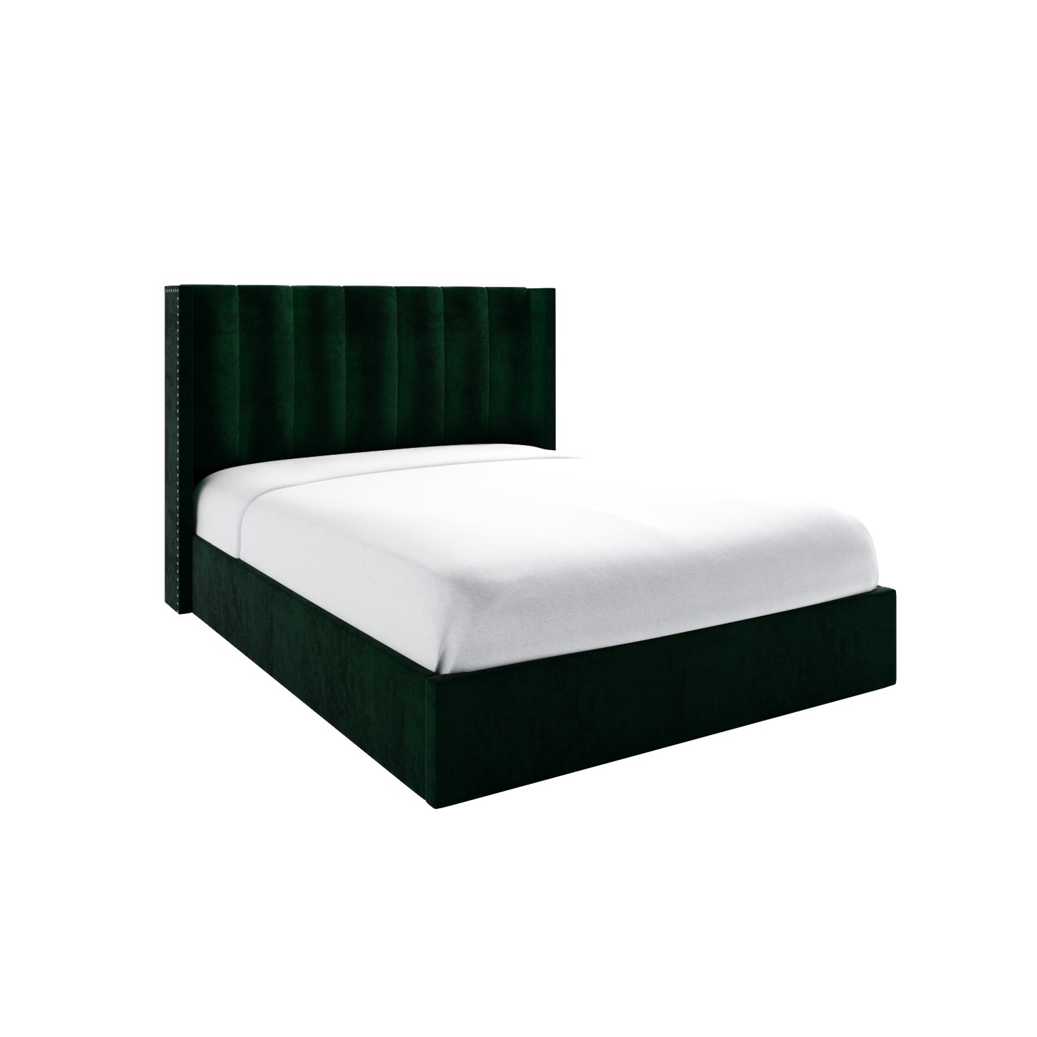 Green Velvet King Size Ottoman Bed with Winged Headboard Maddox