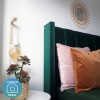 Green Velvet King Size Ottoman Bed with Winged Headboard - Maddox