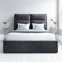 Grey Velvet King Size Ottoman Bed with Pillow Headboard - Maddox