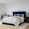 Navy Blue Velvet King Size Ottoman Bed with Winged Headboard - Maddox