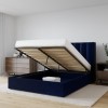 Navy Blue Velvet King Size Ottoman Bed with Winged Headboard - Maddox