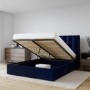 Navy Blue Velvet King Size Ottoman Bed with Winged Headboard - Maddox