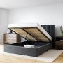 Grey Velvet Small Double Ottoman Bed with Winged Headboard - Maddox