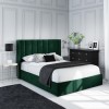 Green Velvet Small Double Ottoman Bed with Winged Headboard - Maddox