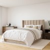 Beige Velvet Double Ottoman Bed with Winged Headboard - Maddox