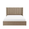 Beige Velvet Double Ottoman Bed with Winged Headboard - Maddox