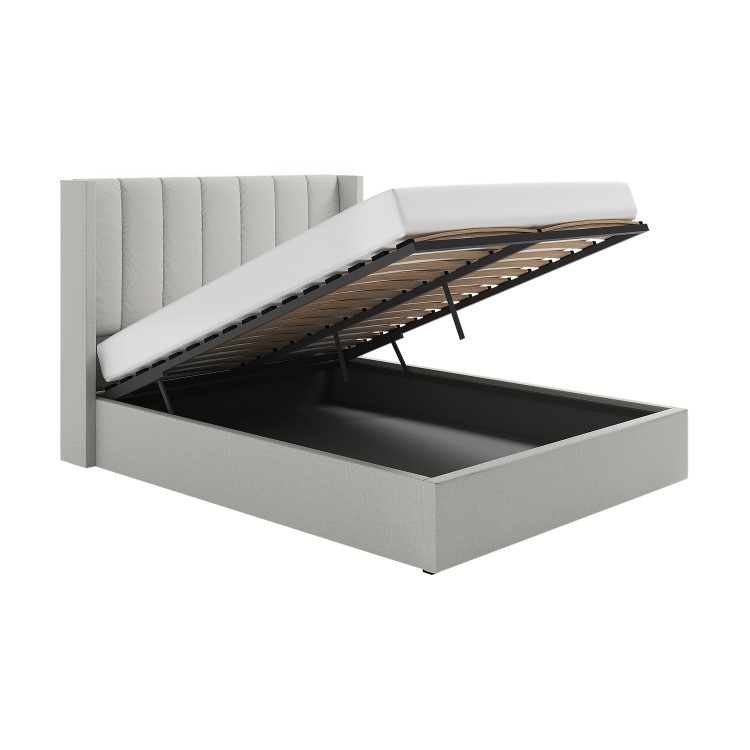 Grey Upholstered Double Ottoman Bed With Winged Headboard - Maddox