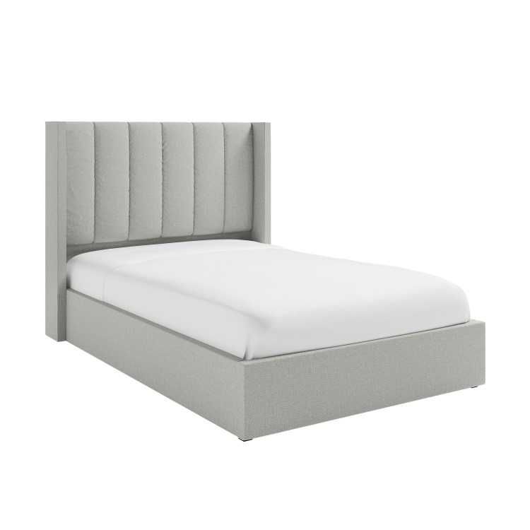 Grey Upholstered Small Double Ottoman Bed with Winged Headboard - Maddox