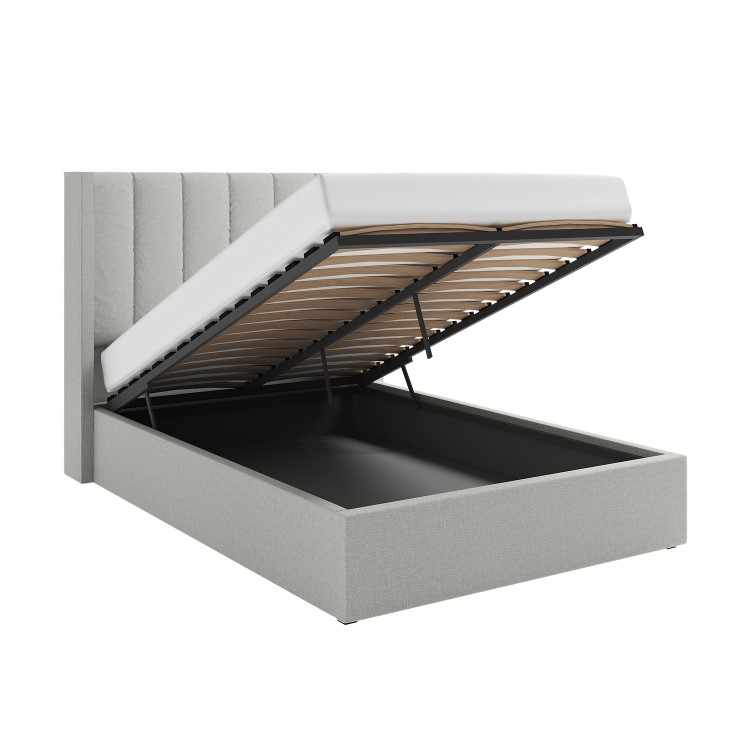 Grey Upholstered Small Double Ottoman Bed with Winged Headboard - Maddox