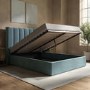 Blue Velvet Double Ottoman Bed With Winged Headboard - Maddox