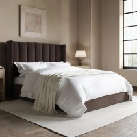 Chocolate Brown Velvet Double Ottoman Bed With Winged Headboard - Maddox