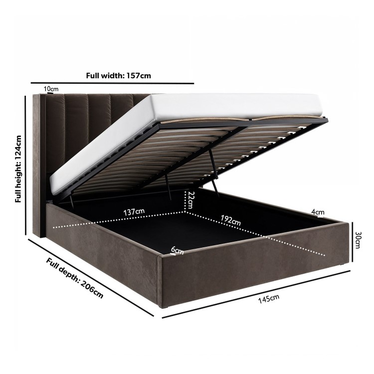 Chocolate Brown Velvet Double Ottoman Bed With Winged Headboard - Maddox