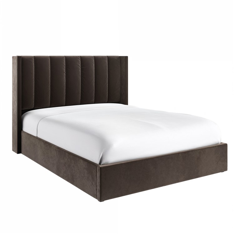 Chocolate Brown Velvet Double Ottoman Bed With Winged Headboard - Maddox