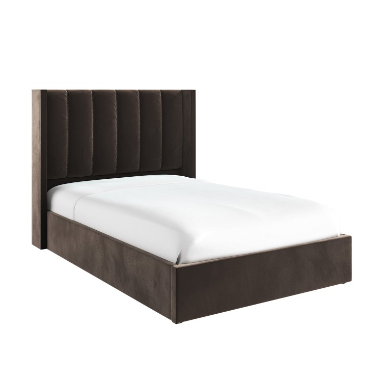 Chocolate Brown Velvet Small Double Ottoman Bed With Winged Headboard - Maddox