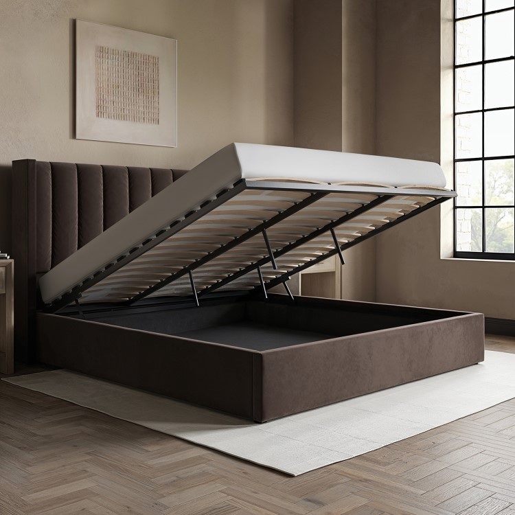 Chocolate Brown Super King Size Velvet Ottoman Bed - Maddox