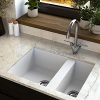 1.5 Bowl Undermount White Granite Composite Kitchen Sink Reversible - Enza Madison