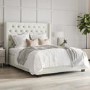Off-White Fabric Double Ottoman Bed with Winged Headboard - Maeva