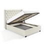 Off-White Fabric Double Ottoman Bed with Winged Headboard - Maeva