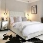 Off-White Fabric Double Ottoman Bed with Winged Headboard - Maeva