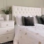 Off-White Fabric Double Ottoman Bed with Winged Headboard - Maeva