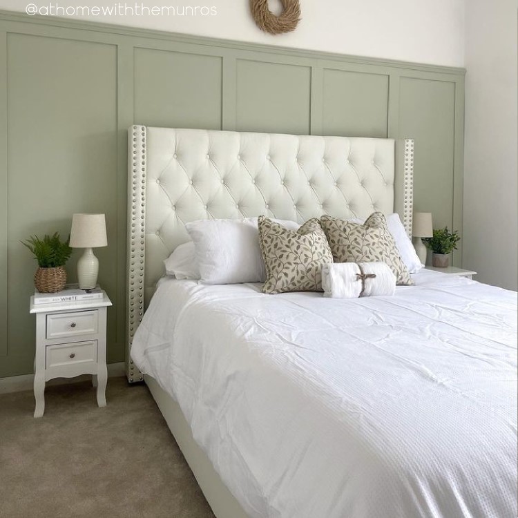 Off-White Fabric King Size Ottoman Bed with Winged Headboard - Maeva