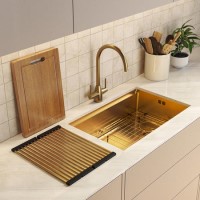 Brushed Brass Undermount Kitchen Workstation Sink Unit & Accessories - Mae